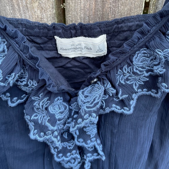 Abercrombie & Fitch Tank Top L Blue Ruffle Flirty - Picture 2 of 8